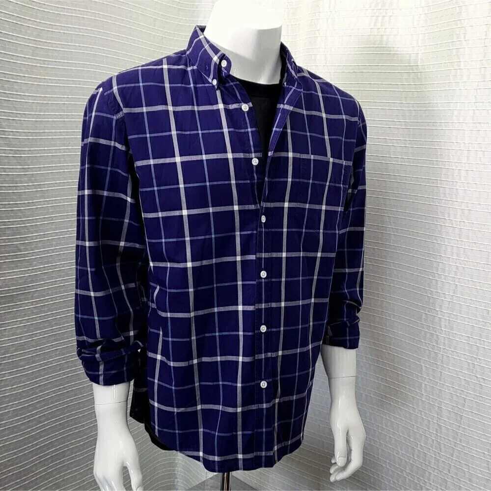 Thomas Mason For J. Crew Blue Plaid Casual Dress Shirt Slim Fit Men's L